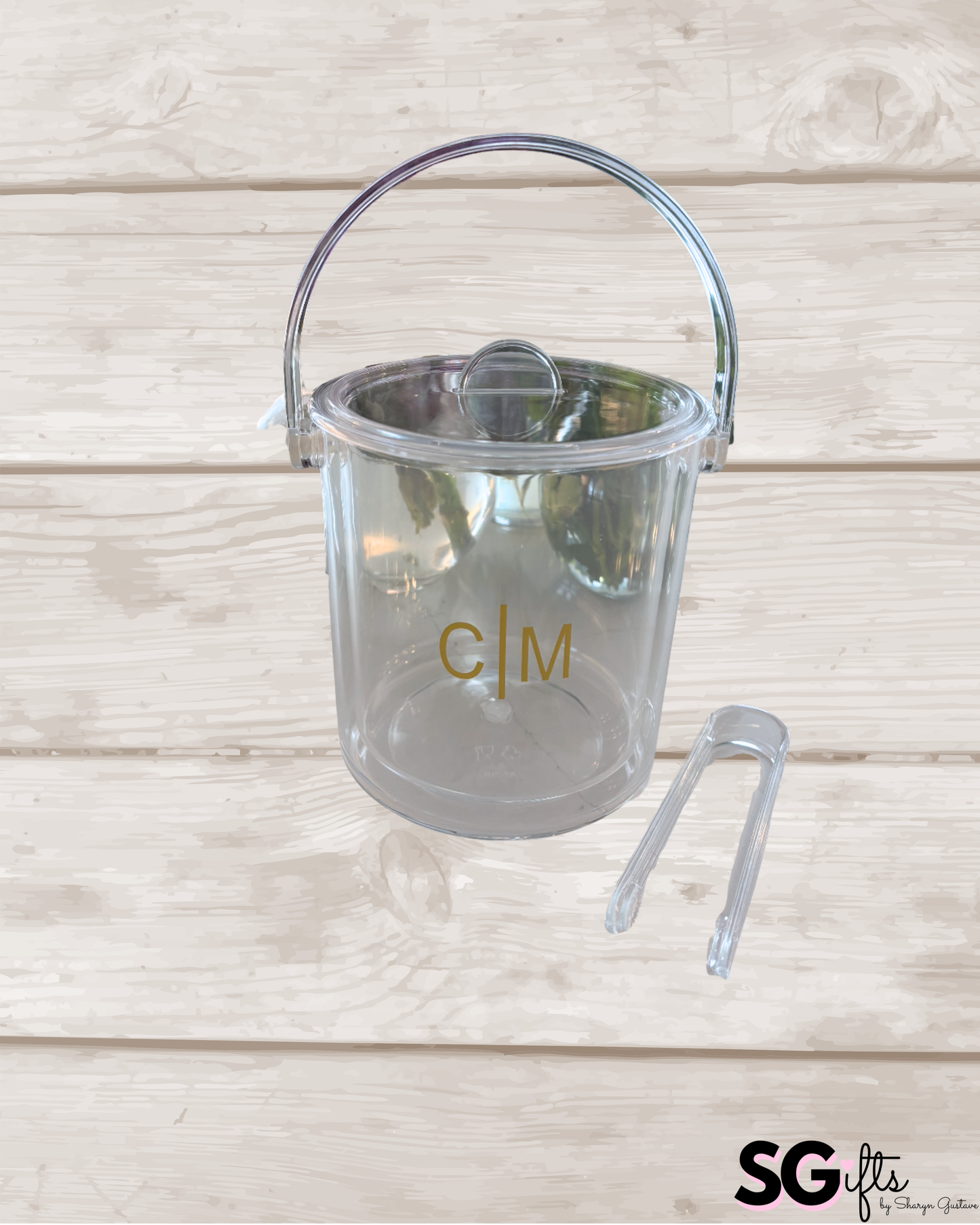 Personalized acrylic 1 1/2 qt double wall ice bucket - minimalist monogram