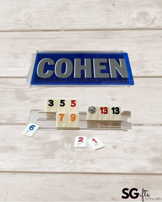 Personalized acrylic rummikub set - transparent blue