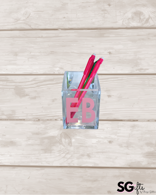 Personalized 2" x 3" acrylic pencil holder - 2 letter monogram