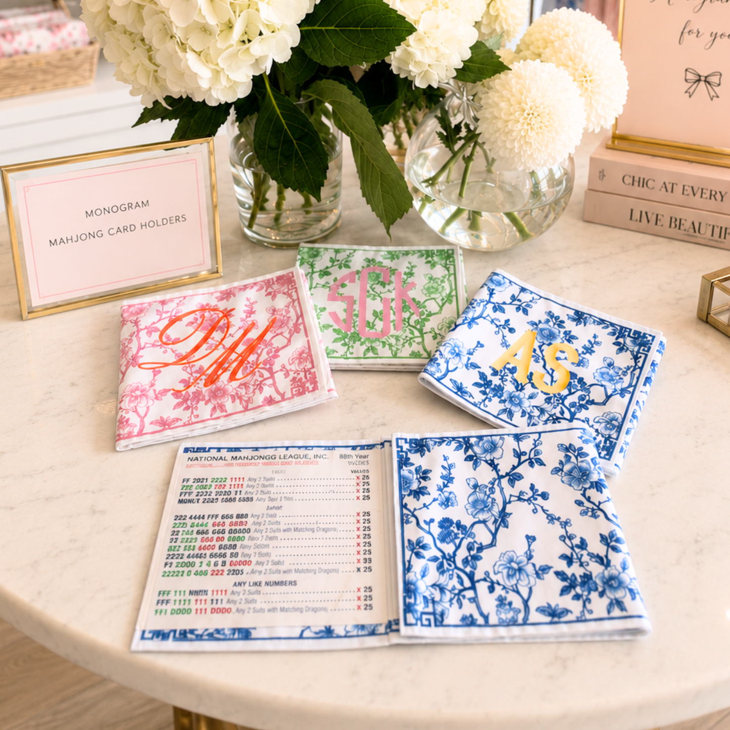 Personalized toile fabric mahjong card holder