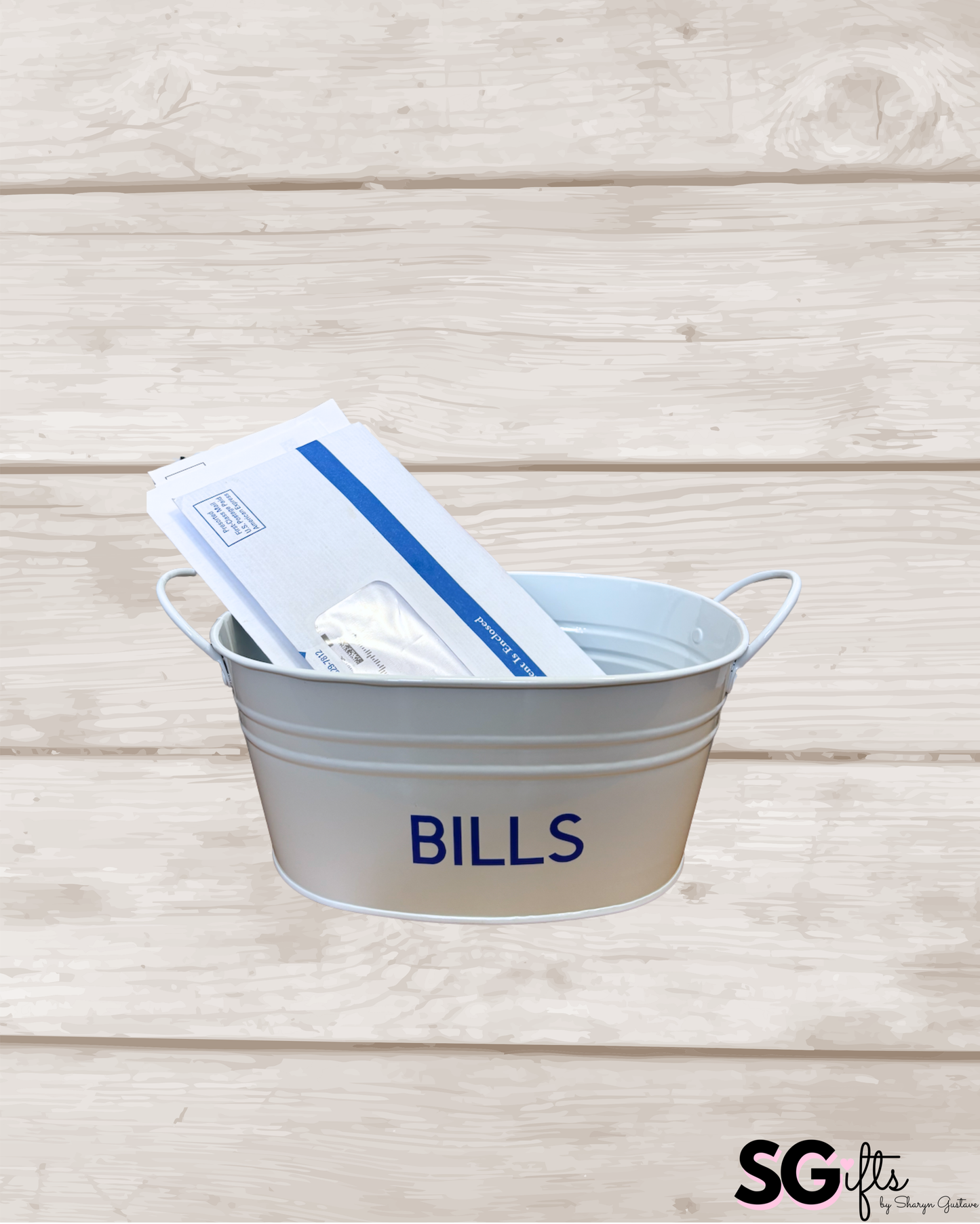 8" white metal tin personalized with BILLS