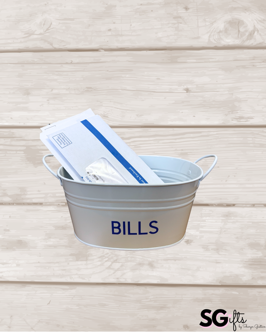 8" white metal tin personalized with BILLS