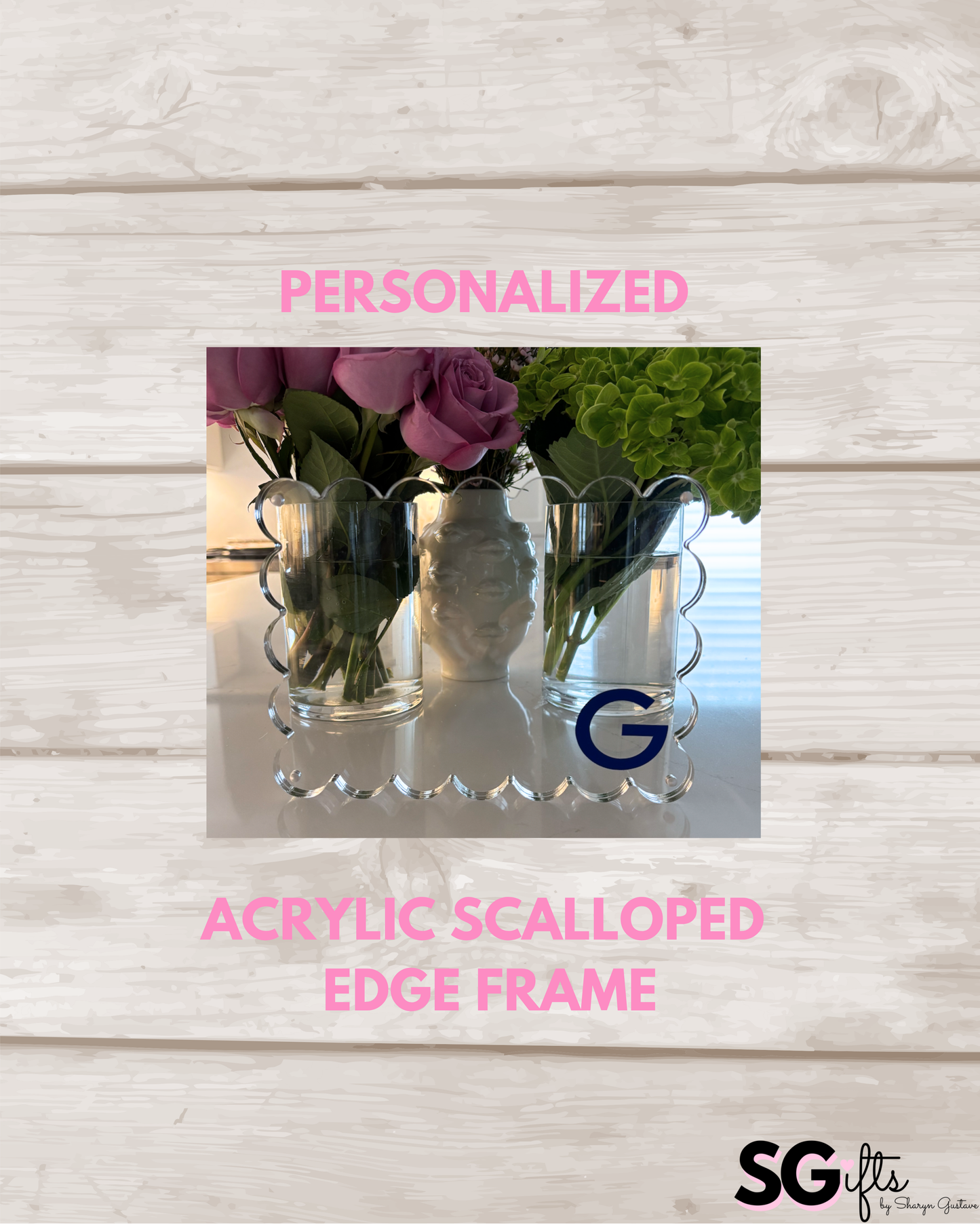 Personalized thick acrylic magnetic scalloped frame - 6" x 8"