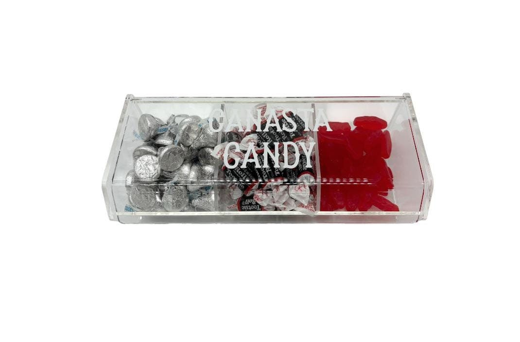 Acrylic 3 compartment CANASTA CANDY box (candy not included)