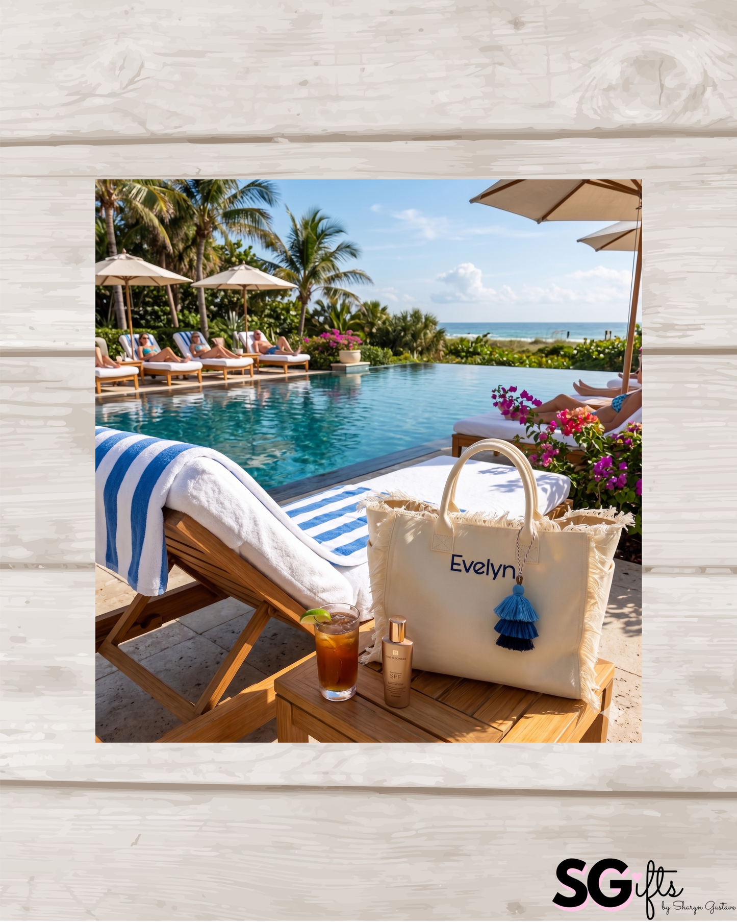 Personalized  ivory canvas fringe tote bag 20" x 12" x 8" (Copy)