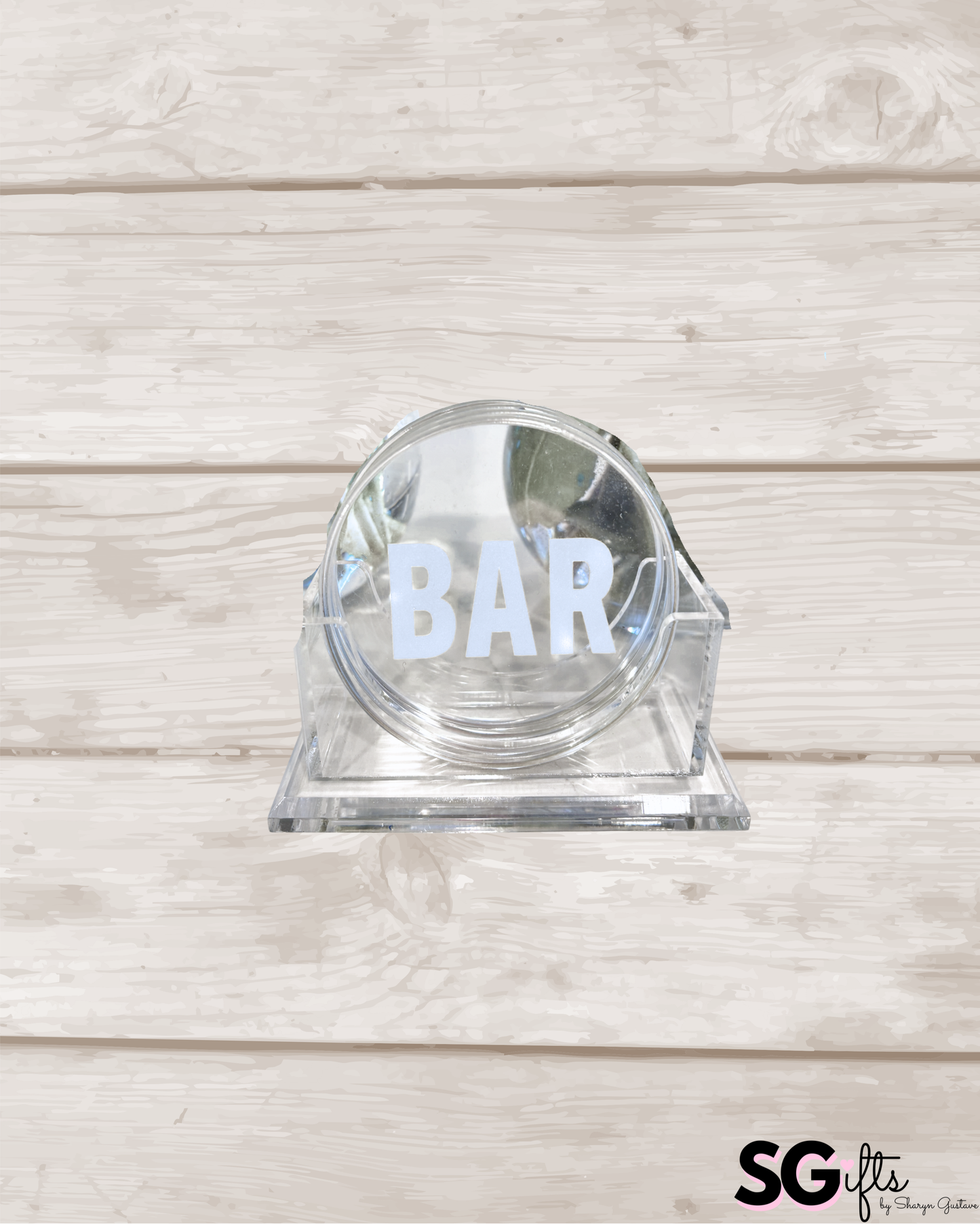 Personalized acrylic round BAR coasters - set of 4