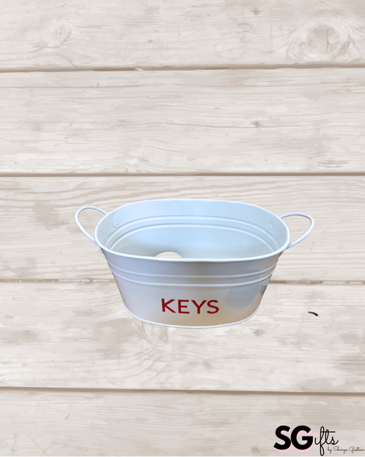 8" white metal tin personalized with KEYS