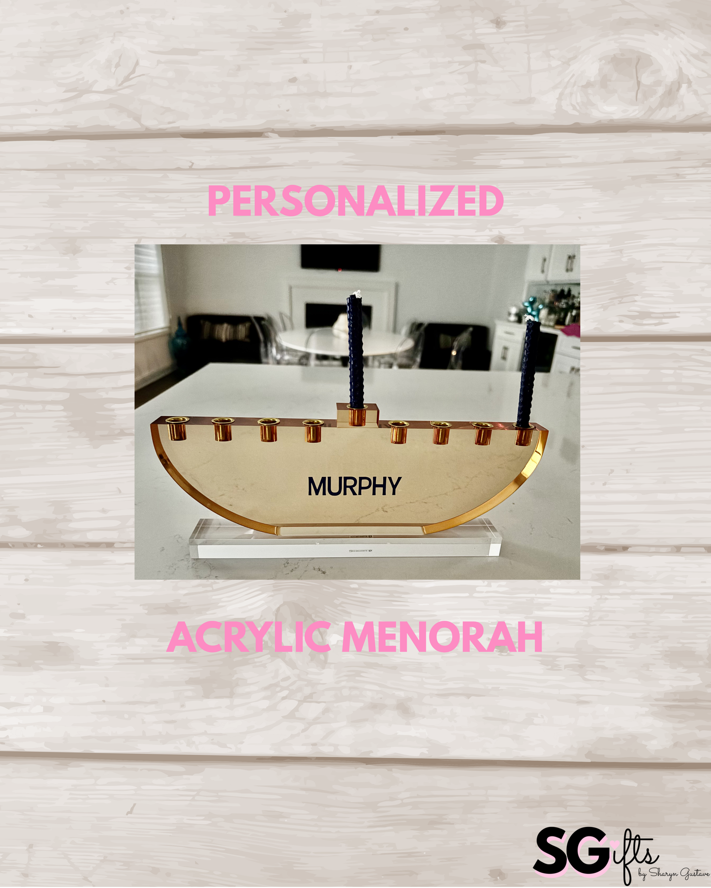 Personalized amber acrylic menorah