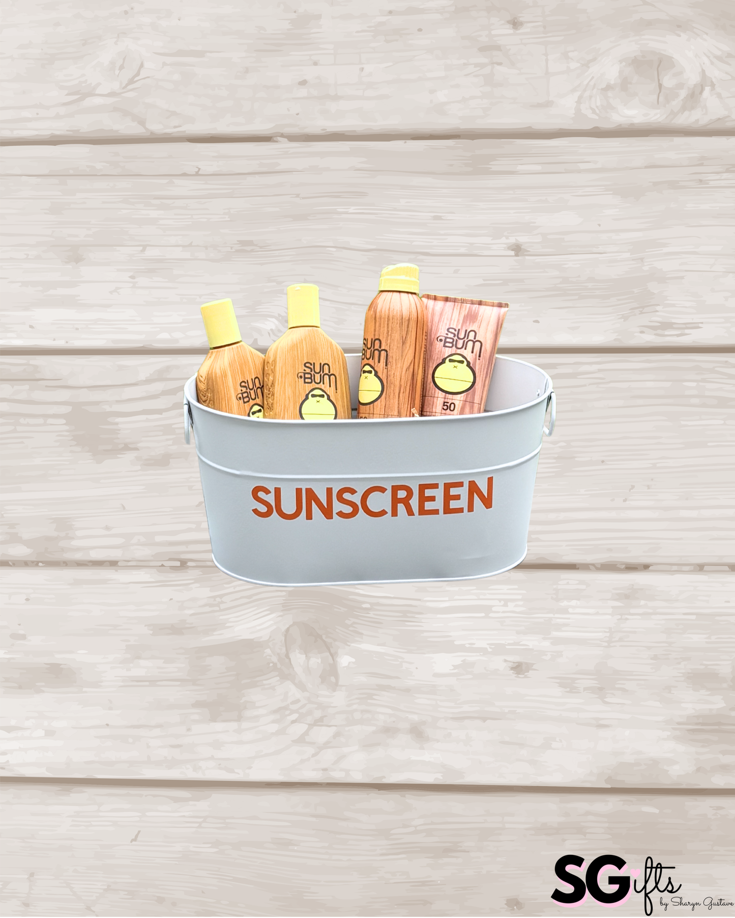 Personalized 12" white galvanized catch all tin - Sunscreen