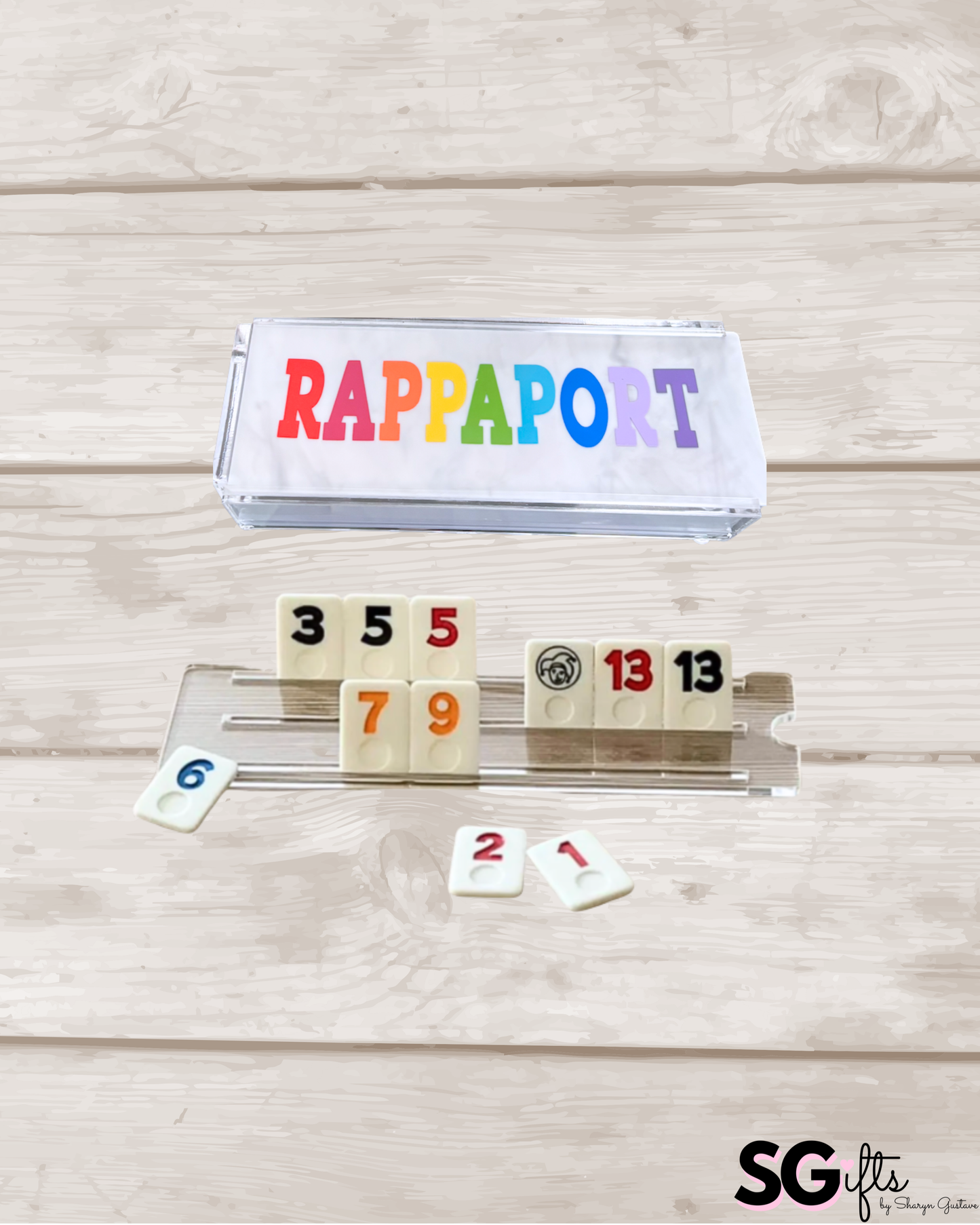 Personalized luxury acrylic rummikub set - custom name opaque white lid