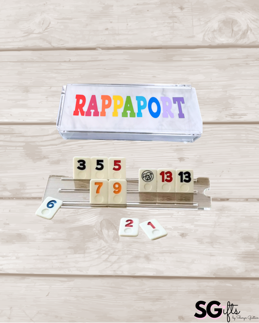 Personalized luxury acrylic rummikub set - custom name opaque white lid