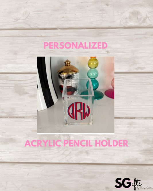 Personalized 2" x 3"  acrylic pencil/ pen organizer with 3 letter modern monogram