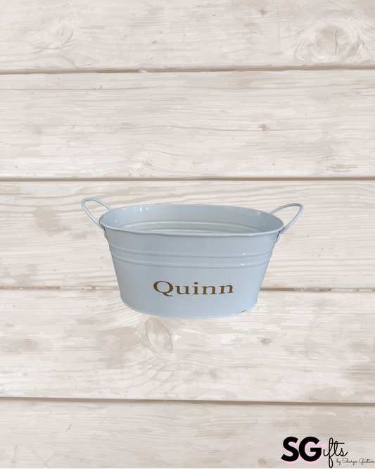8" white metal tin personalized with your name