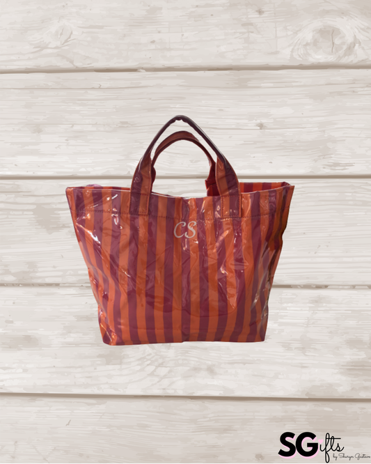 Personalized striped beach bag / waterproof  dark pink/orange
