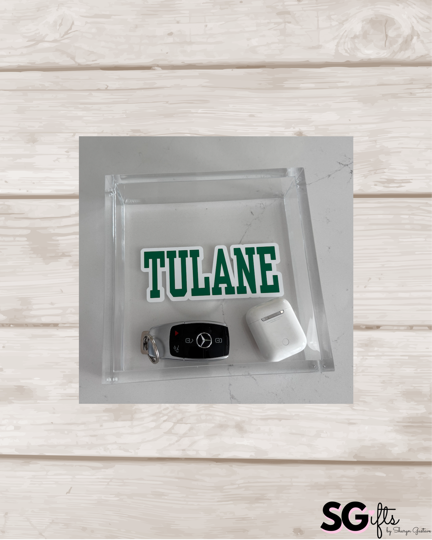 Personalized 6” x 6” acrylic thick catch all tray -TULANE