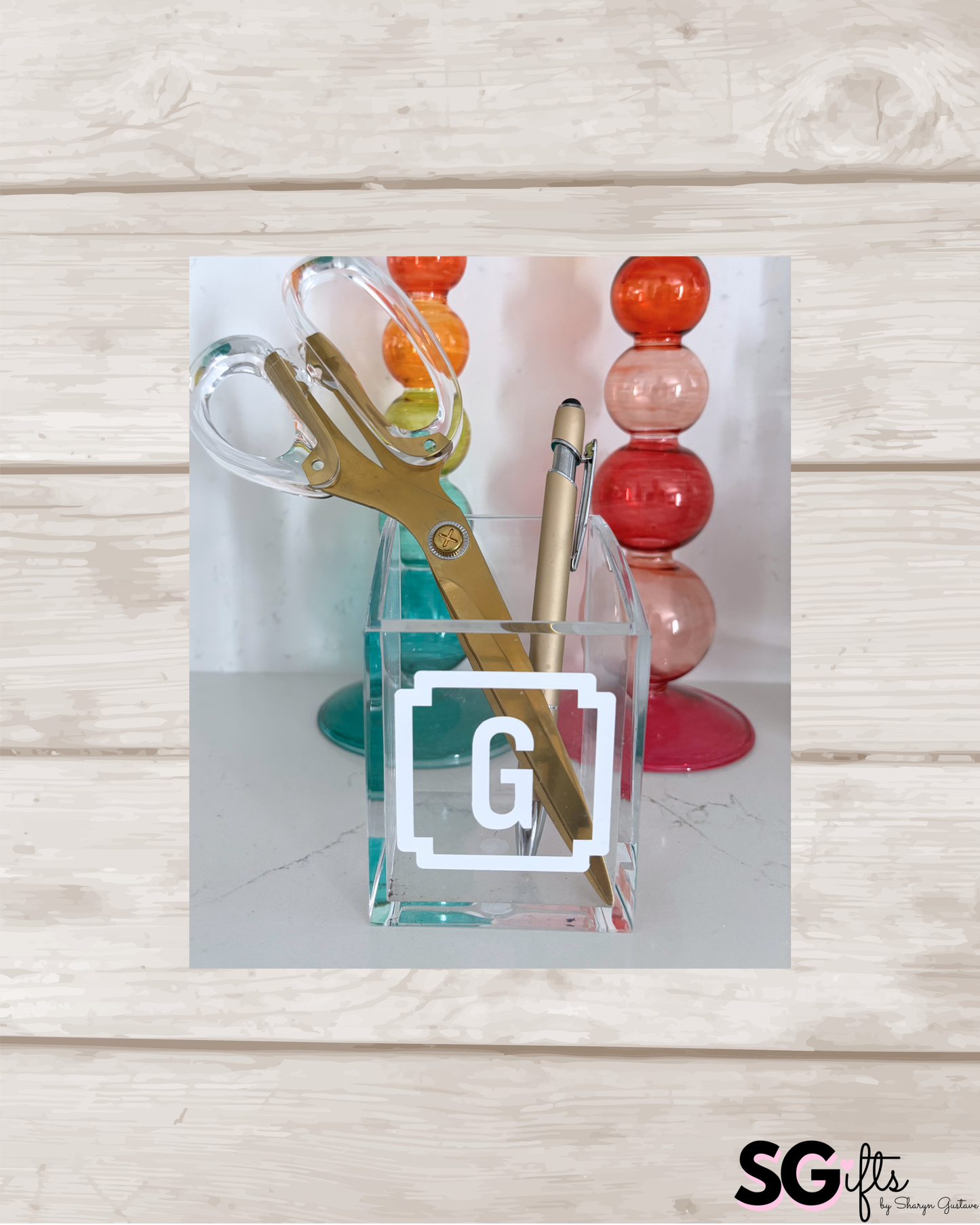 Personalized 2" x 3"  acrylic pencil/ pen organizer with elegant monogram