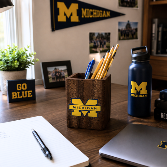 Personalized 2" x 3"  wood pencil/ pen organizer with your college logo