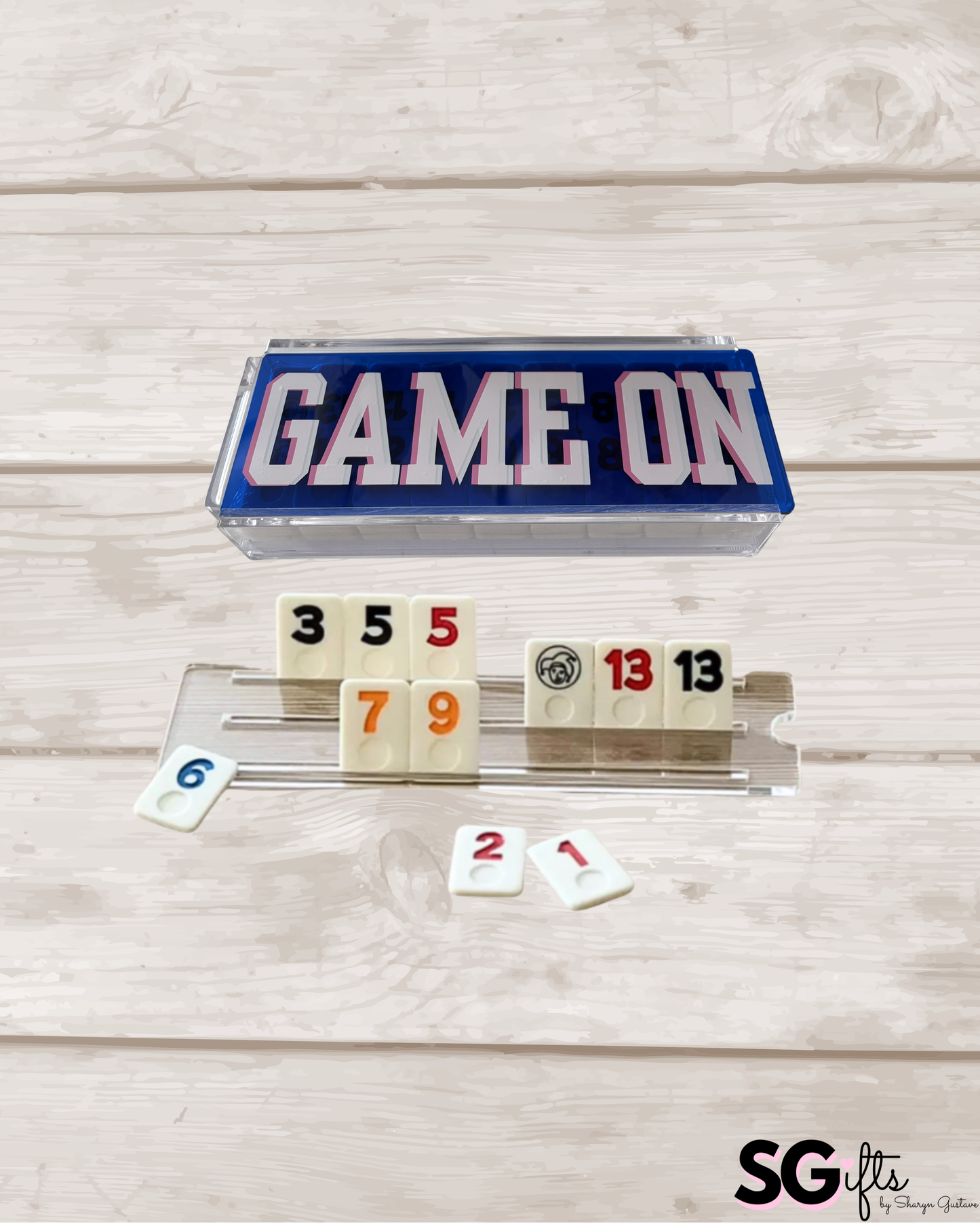 Personalized acrylic rummikub set - transparent blue