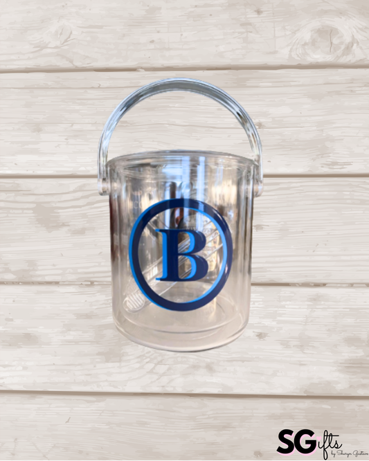 Personalized clear acrylic 1 1/2 qt double wall ice bucket - double circle monogram