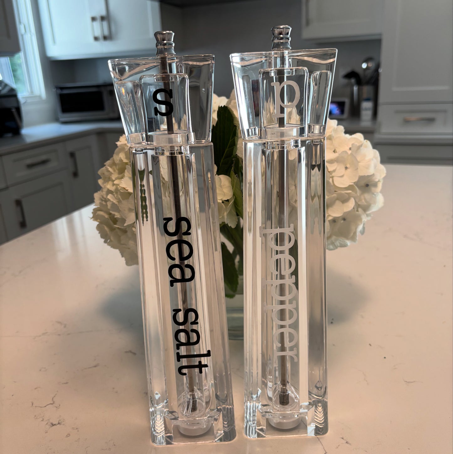 Personalized acrylic 12" salt and pepper shakers- gold - sold as set