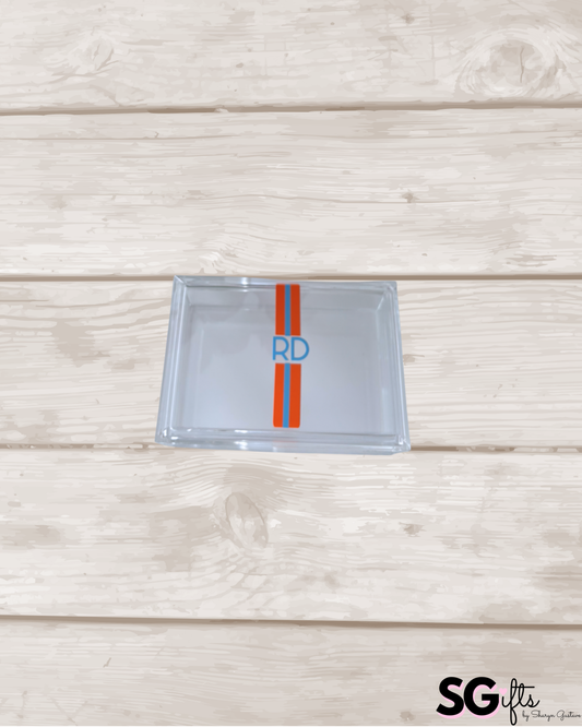 Personalized 4" x 6" clear acrylic catchall jewelry box with removable top