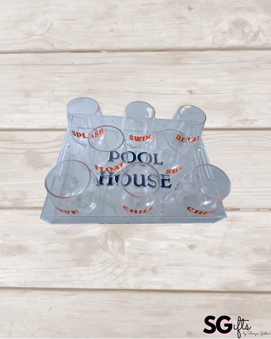 Personalized Acrylic Tray & Wine Glass Set: Pool House Decor