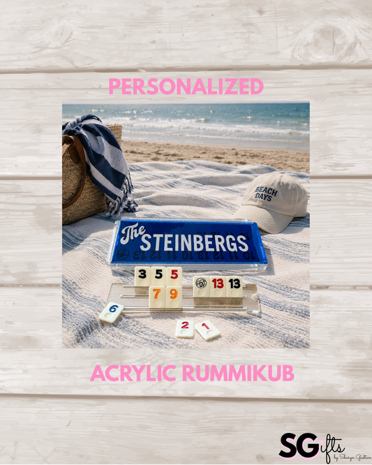 Personalized luxury acrylic rummikub set with your name or monogram -transparent blue