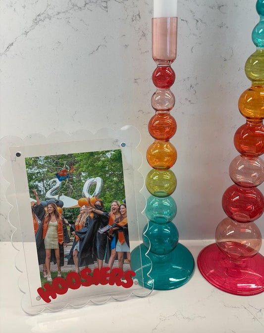 Personalized 7" clear scalloped edge acrylic HOOSIERS magnetic frame