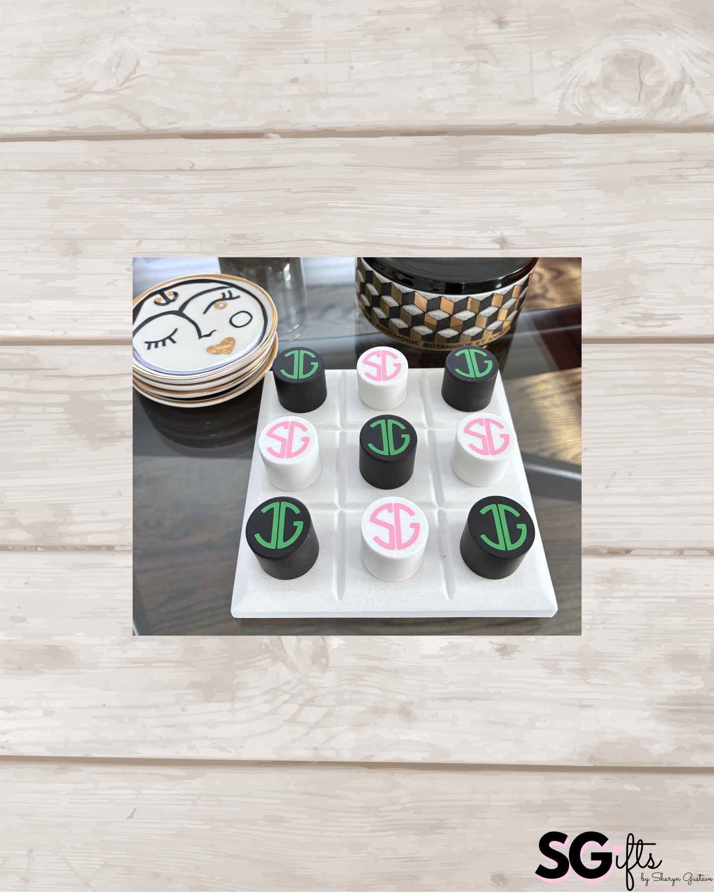 Personalized marble tic tac toe set