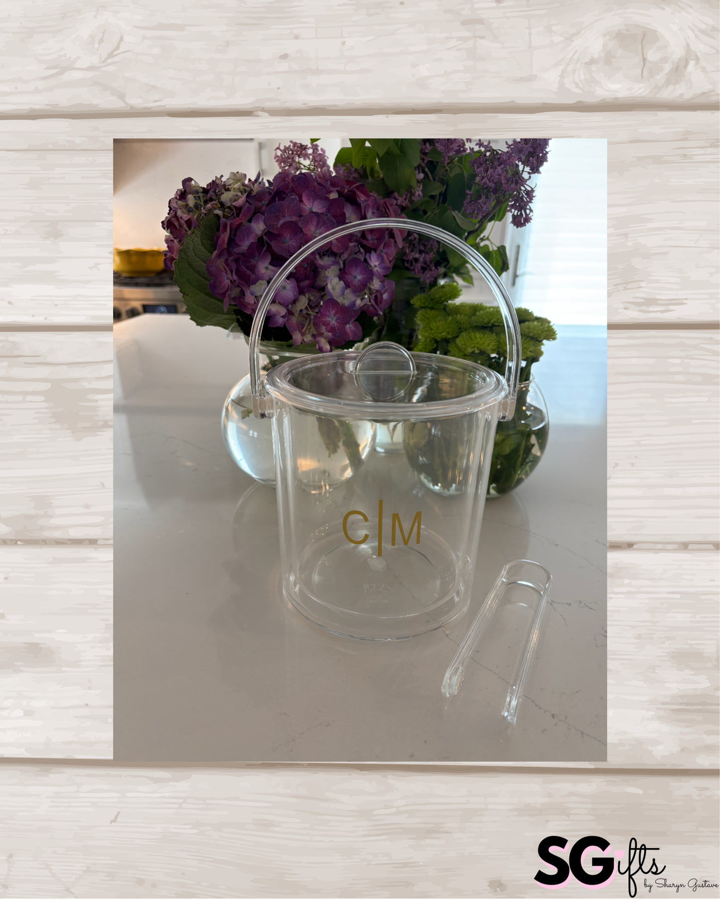 Personalized acrylic 1 1/2 qt double wall ice bucket - minimalist monogram