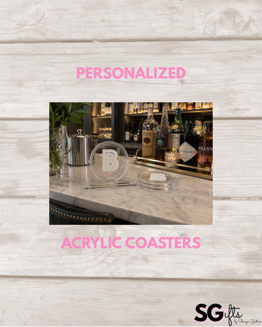 Personalized 4" clear acrylic round one letter coasters - set of 4