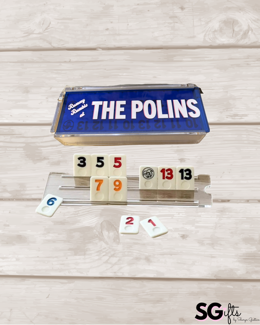 Personalized acrylic rummikub set - transparent blue