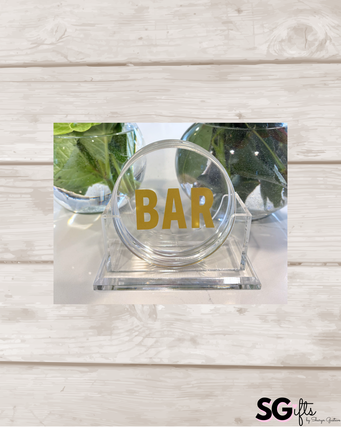 Personalized acrylic round BAR coasters - set of 4