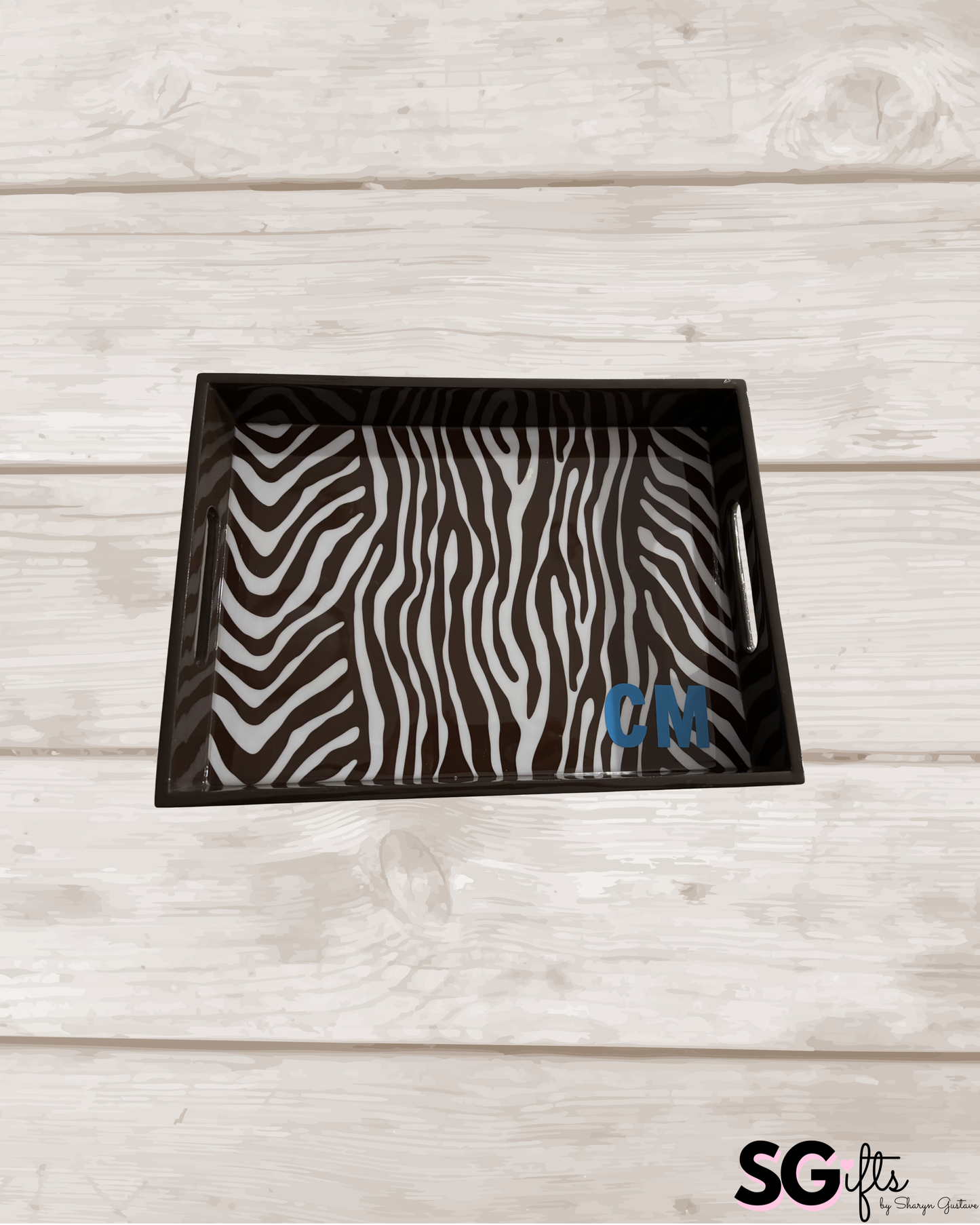 Zebra 11" x 15" lacquer serving tray with Monogram