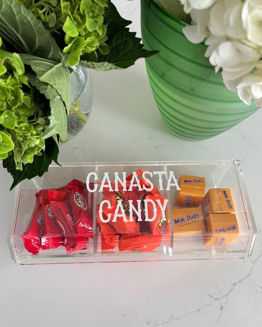 Acrylic 3 compartment CANASTA CANDY box (candy not included)