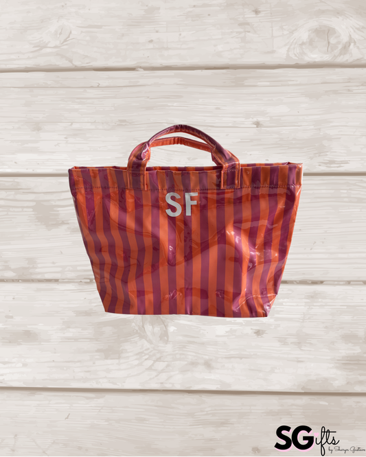 Personalized striped beach bag / waterproof  dark pink/orange