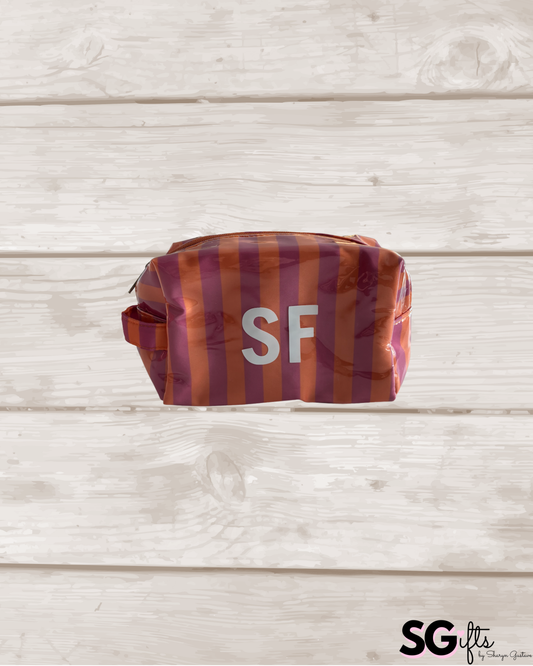 Personalized coated makeup bag with zipper closure- pink/orange