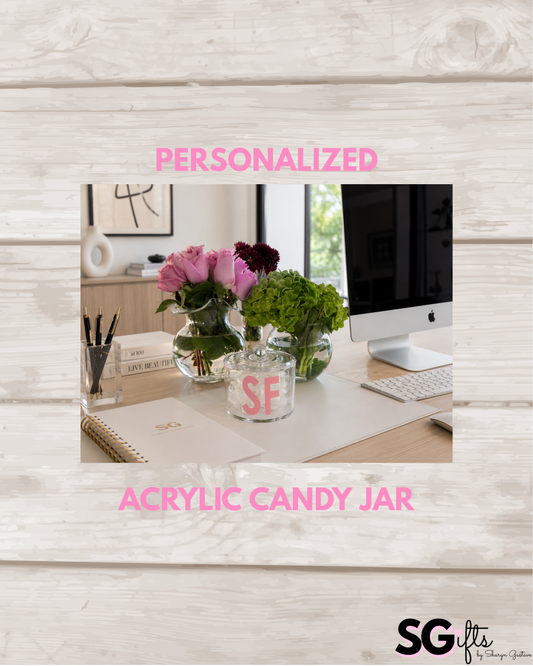 Personalized clear acrylic 3" x 4"  monogrammed candy jar
