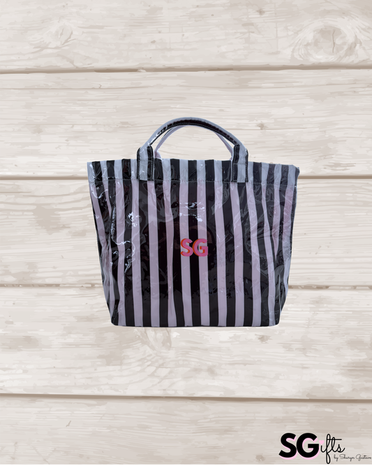 Personalized striped beach bag / waterproof black/white