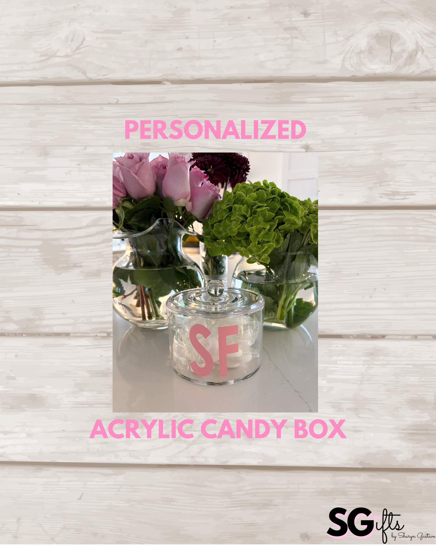 Personalized clear acrylic 3" x 4"  monogrammed candy jar