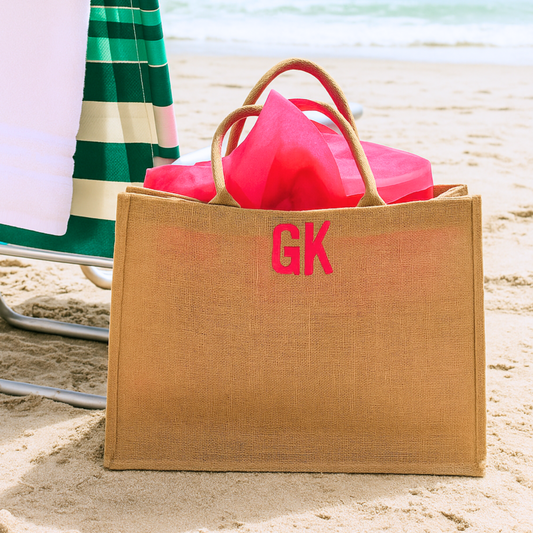 Personalized raffia beach bag 11" x 15" x 5"
