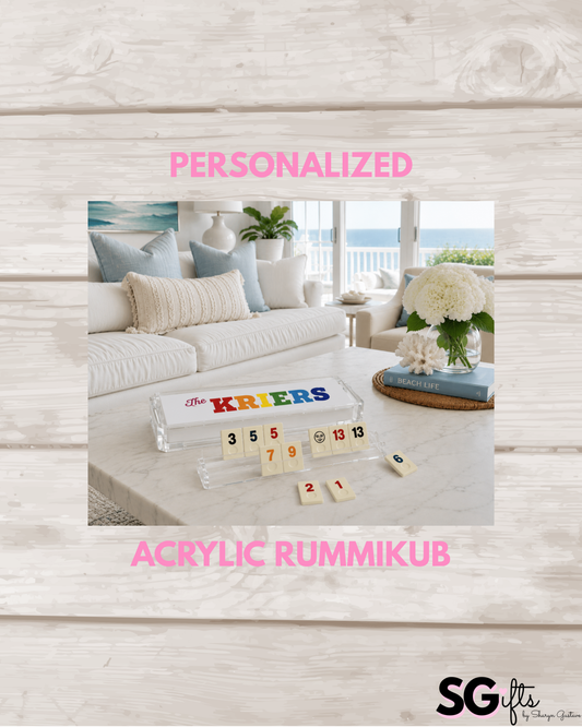 Personalized luxury acrylic rummikub set - custom name on opaque white lid