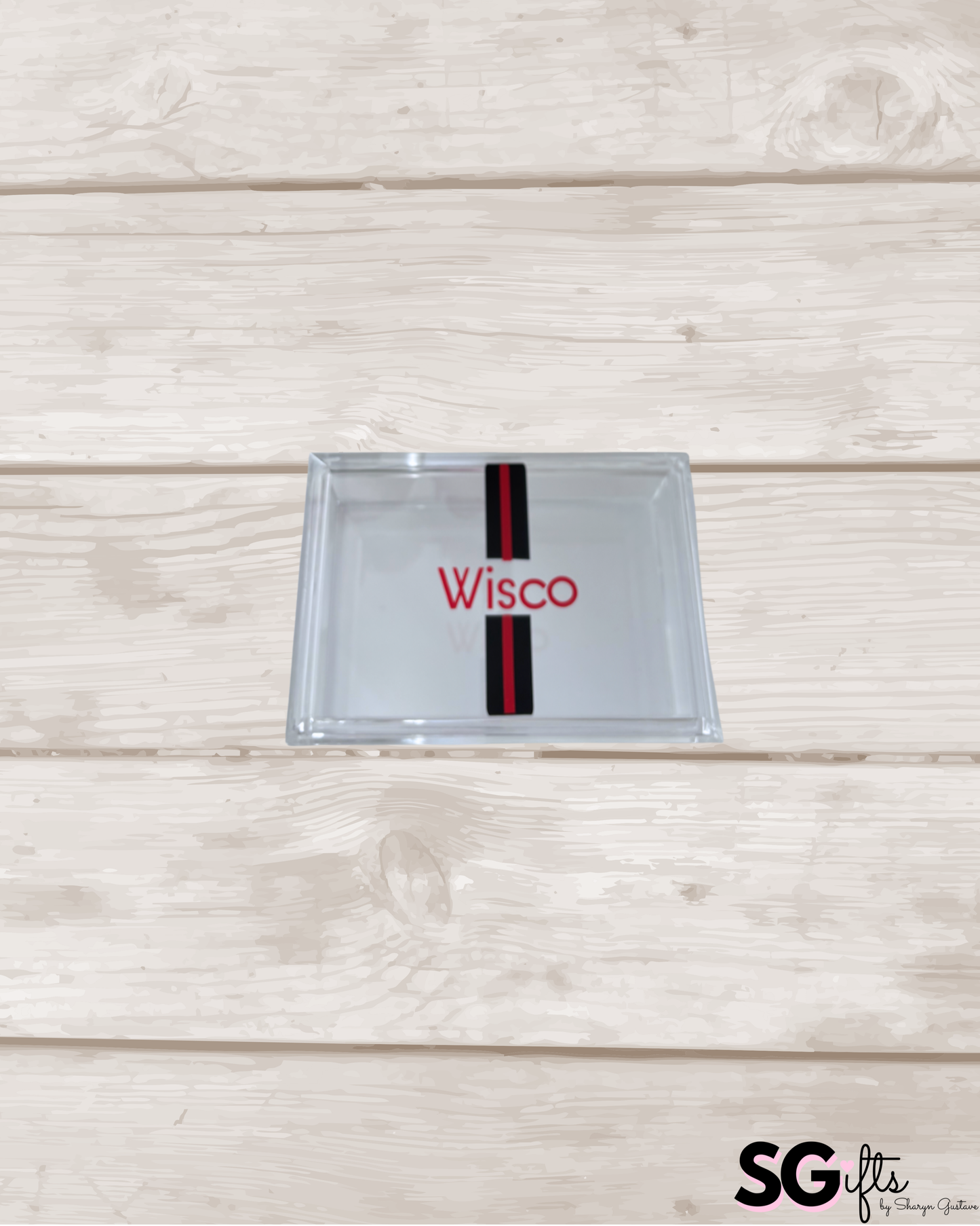 Personalized 4" x 6" clear acrylic catchall jewelry box with removable top