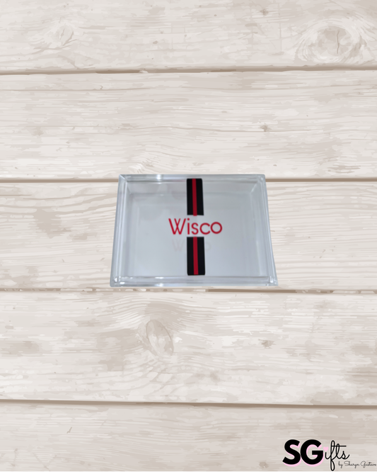 Personalized 4" x 6" clear acrylic catchall jewelry box with removable top