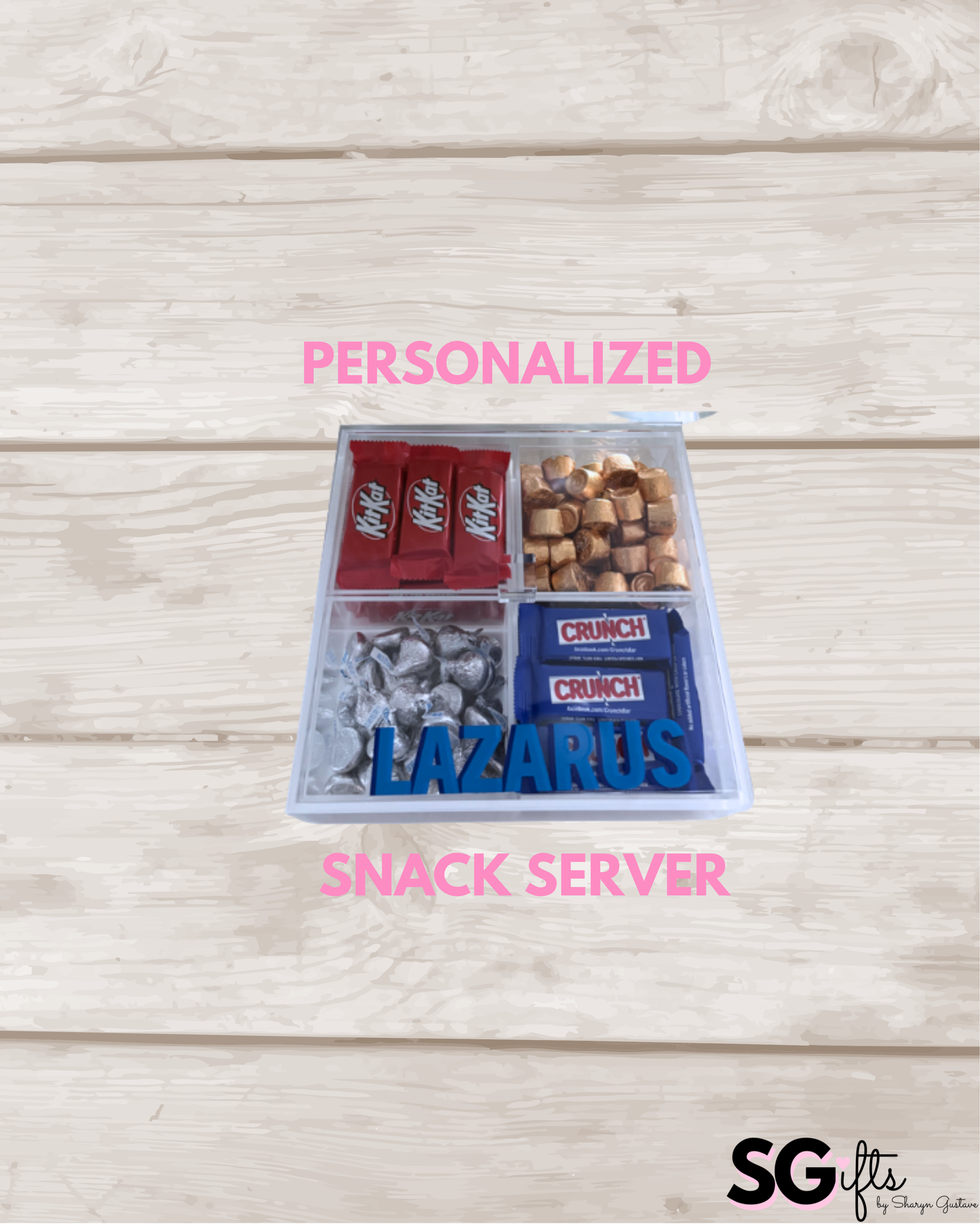 Personalized 4 section clear acrylic serving tray, sold with the candy , sections are removable (Copy)
