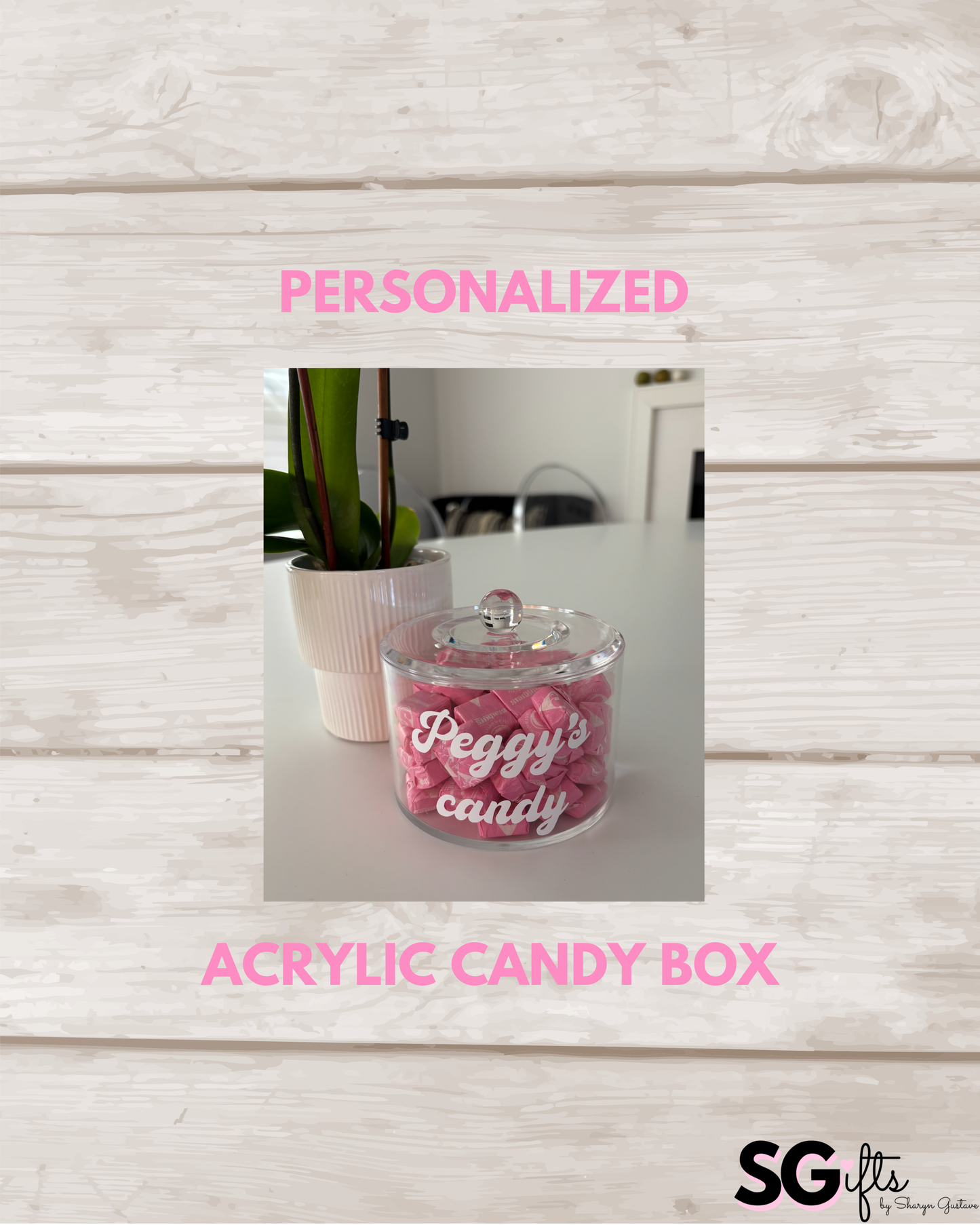 Personalized clear acrylic 3" x 4"  desk candy jar- can be made with any name