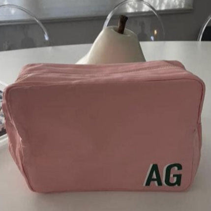 personalized nylon makeup bag- light pink with your monogram 11" x 5" x 7"