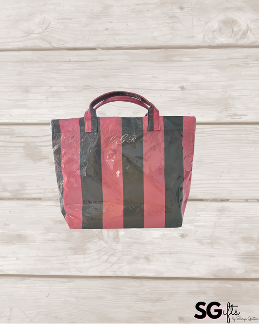 Personalized thick striped beach bag / waterproof pink / green