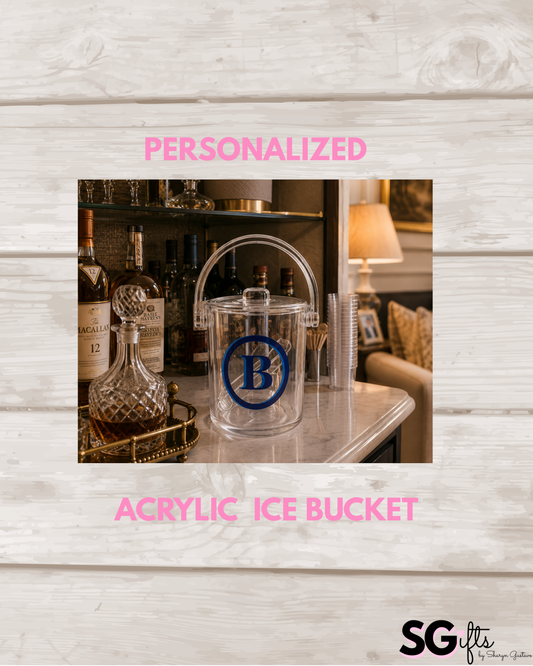 Personalized clear acrylic 1 1/2 qt double wall ice bucket - double circle monogram