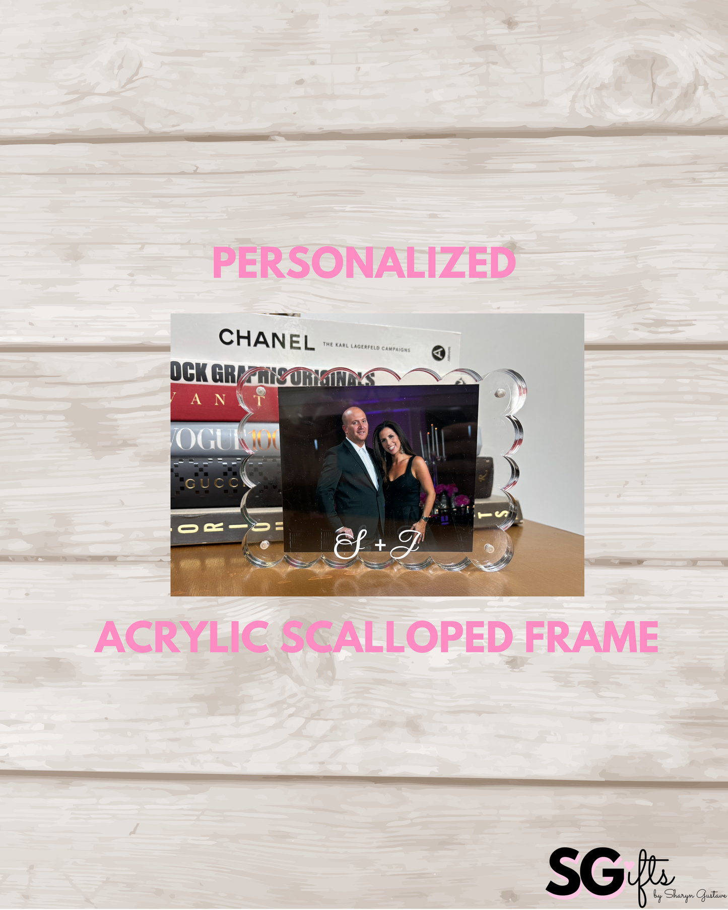 Personalized thick acrylic magnetic scalloped frame - 6" x 8"